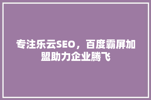 专注乐云SEO，百度霸屏加盟助力企业腾飞