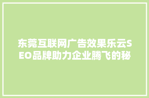 东莞互联网广告效果乐云SEO品牌助力企业腾飞的秘密武器