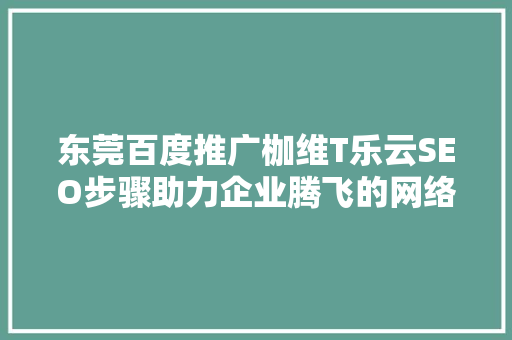 东莞百度推广枷维T乐云SEO步骤助力企业腾飞的网络营销之路