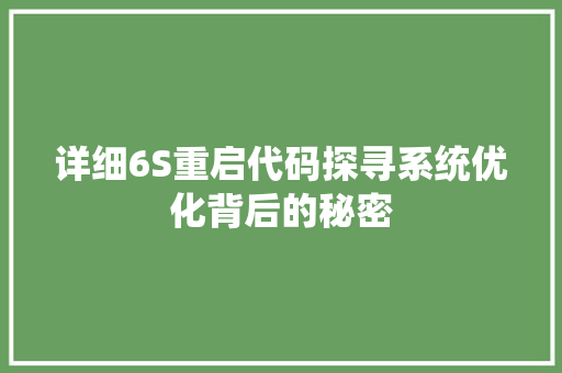 详细6S重启代码探寻系统优化背后的秘密