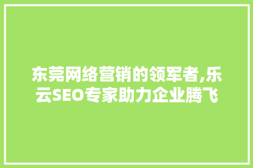 东莞网络营销的领军者,乐云SEO专家助力企业腾飞