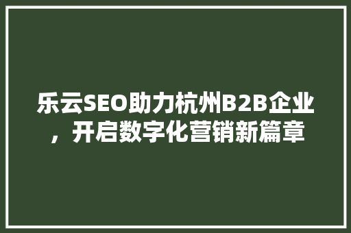 乐云SEO助力杭州B2B企业，开启数字化营销新篇章