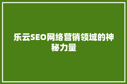 乐云SEO网络营销领域的神秘力量