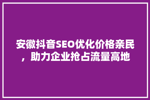 安徽抖音SEO优化价格亲民，助力企业抢占流量高地