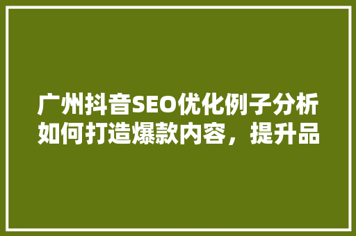 广州抖音SEO优化例子分析如何打造爆款内容，提升品牌影响力