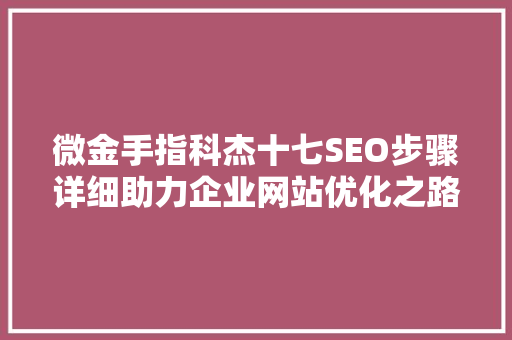 微金手指科杰十七SEO步骤详细助力企业网站优化之路
