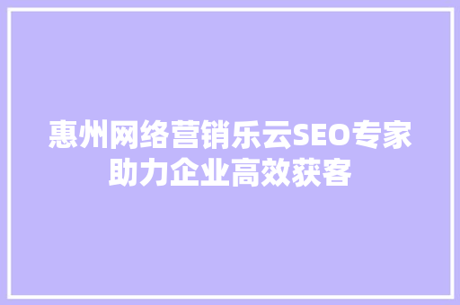 惠州网络营销乐云SEO专家助力企业高效获客