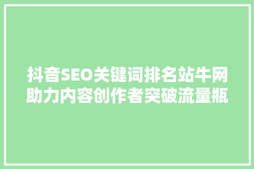 抖音SEO关键词排名站牛网助力内容创作者突破流量瓶颈