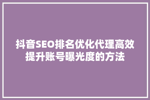 抖音SEO排名优化代理高效提升账号曝光度的方法