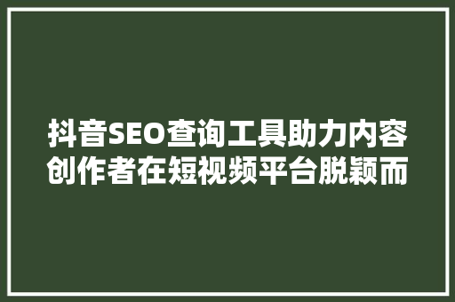 抖音SEO查询工具助力内容创作者在短视频平台脱颖而出