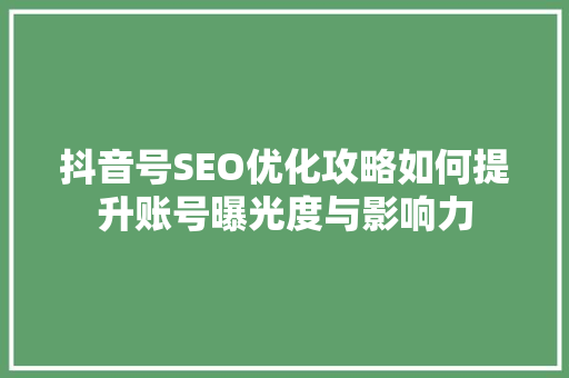 抖音号SEO优化攻略如何提升账号曝光度与影响力