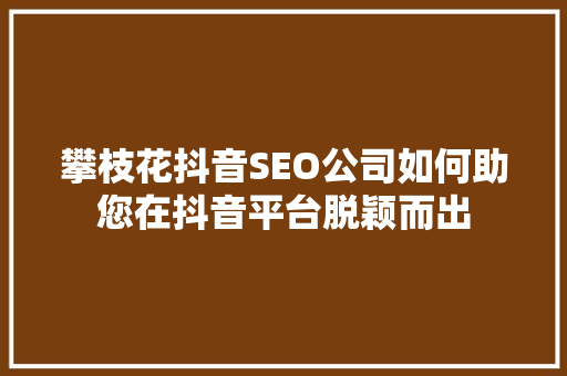 攀枝花抖音SEO公司如何助您在抖音平台脱颖而出