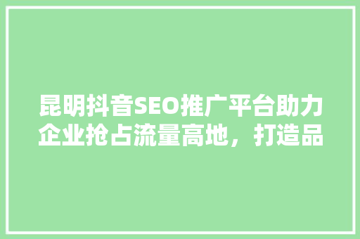 昆明抖音SEO推广平台助力企业抢占流量高地，打造品牌影响力