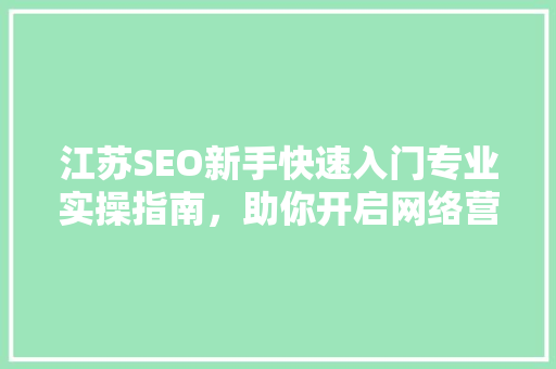 江苏SEO新手快速入门专业实操指南，助你开启网络营销新篇章