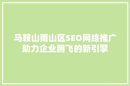 马鞍山雨山区SEO网络推广助力企业腾飞的新引擎