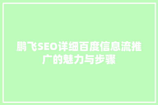 鹏飞SEO详细百度信息流推广的魅力与步骤  第1张