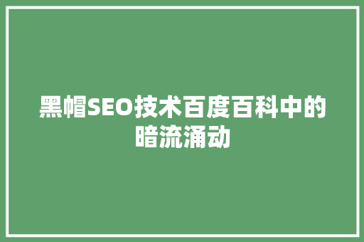 黑帽SEO技术百度百科中的暗流涌动
