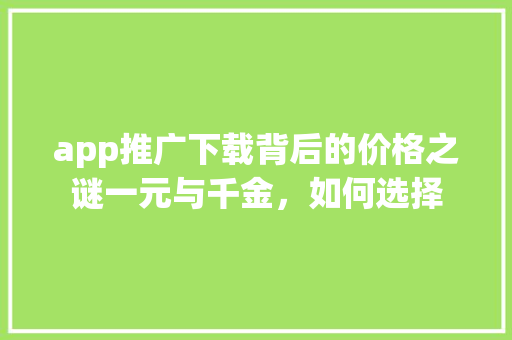 app推广下载背后的价格之谜一元与千金，如何选择