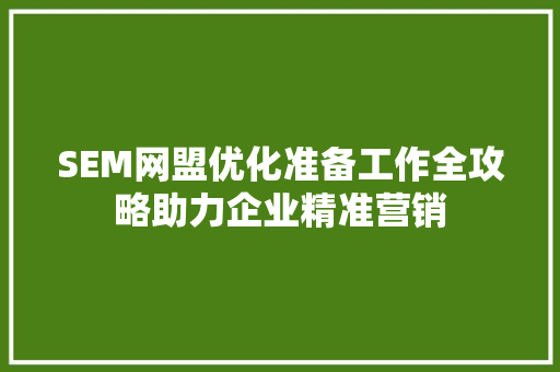 SEM网盟优化准备工作全攻略助力企业精准营销