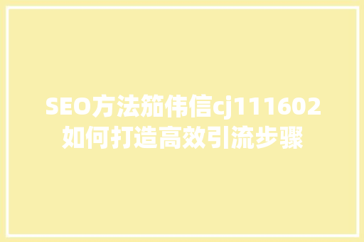 SEO方法笳伟信cj111602如何打造高效引流步骤