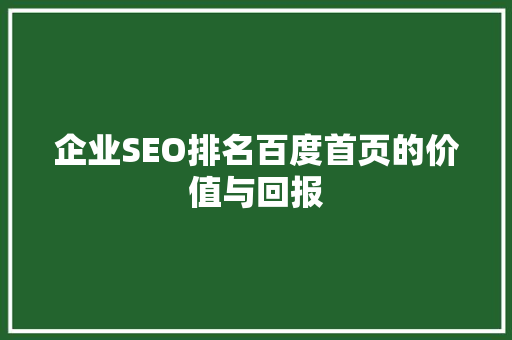 企业SEO排名百度首页的价值与回报