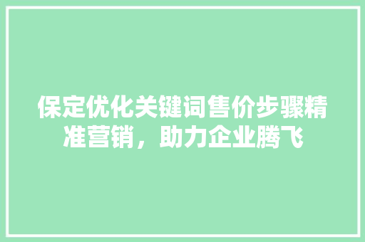 保定优化关键词售价步骤精准营销，助力企业腾飞