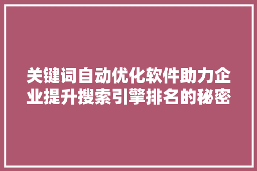 关键词自动优化软件助力企业提升搜索引擎排名的秘密武器