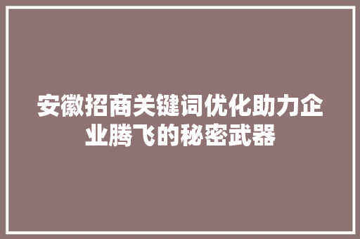 安徽招商关键词优化助力企业腾飞的秘密武器