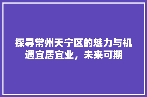 探寻常州天宁区的魅力与机遇宜居宜业，未来可期