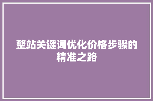 整站关键词优化价格步骤的精准之路