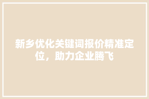 新乡优化关键词报价精准定位，助力企业腾飞