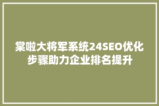 棠啦大将军系统24SEO优化步骤助力企业排名提升