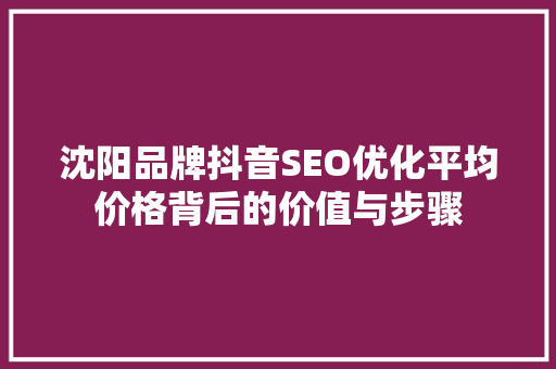 沈阳品牌抖音SEO优化平均价格背后的价值与步骤