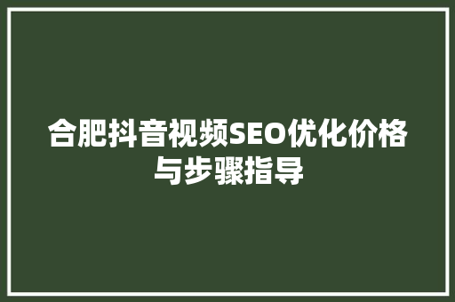 合肥抖音视频SEO优化价格与步骤指导