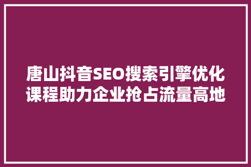 唐山抖音SEO搜索引擎优化课程助力企业抢占流量高地