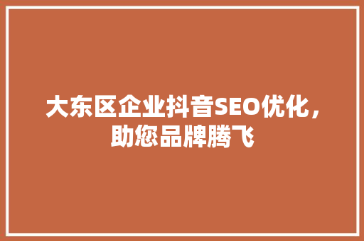 大东区企业抖音SEO优化，助您品牌腾飞
