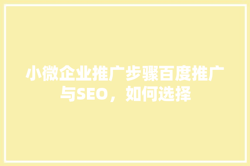 小微企业推广步骤百度推广与SEO，如何选择