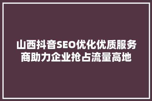 山西抖音SEO优化优质服务商助力企业抢占流量高地