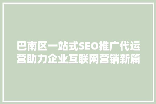 巴南区一站式SEO推广代运营助力企业互联网营销新篇章