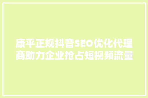 康平正规抖音SEO优化代理商助力企业抢占短视频流量高地
