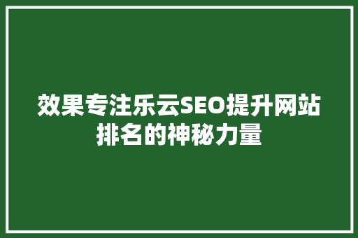 效果专注乐云SEO提升网站排名的神秘力量