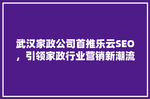 武汉家政公司首推乐云SEO，引领家政行业营销新潮流