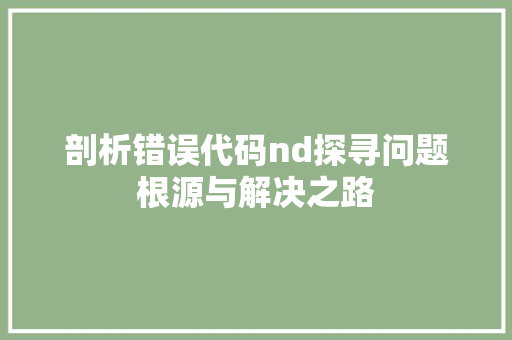 剖析错误代码nd探寻问题根源与解决之路