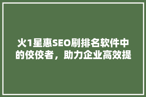 火1星惠SEO刷排名软件中的佼佼者，助力企业高效提升网站排名