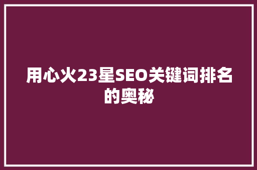 用心火23星SEO关键词排名的奥秘
