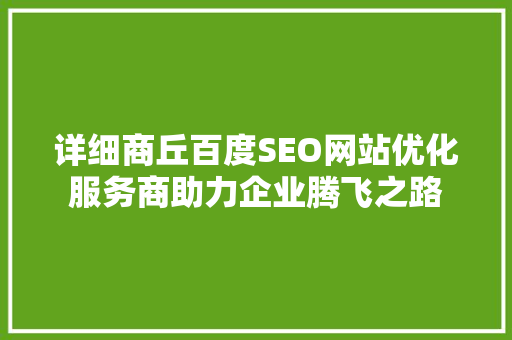详细商丘百度SEO网站优化服务商助力企业腾飞之路