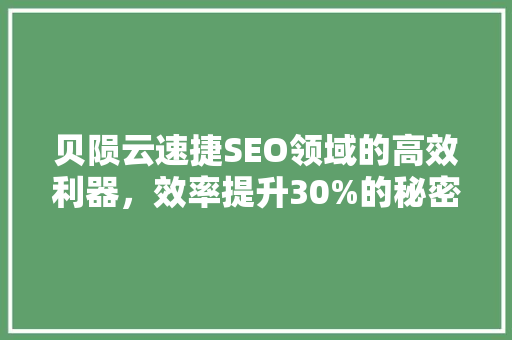 贝陨云速捷SEO领域的高效利器，效率提升30%的秘密