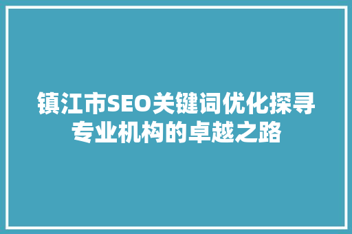 镇江市SEO关键词优化探寻专业机构的卓越之路