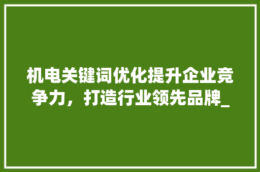 机电关键词优化提升企业竞争力，打造行业领先品牌_机电关键词优化优势