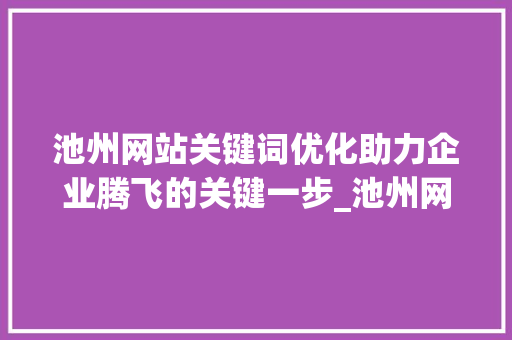 池州网站关键词优化助力企业腾飞的关键一步_池州网站关键词优化公司